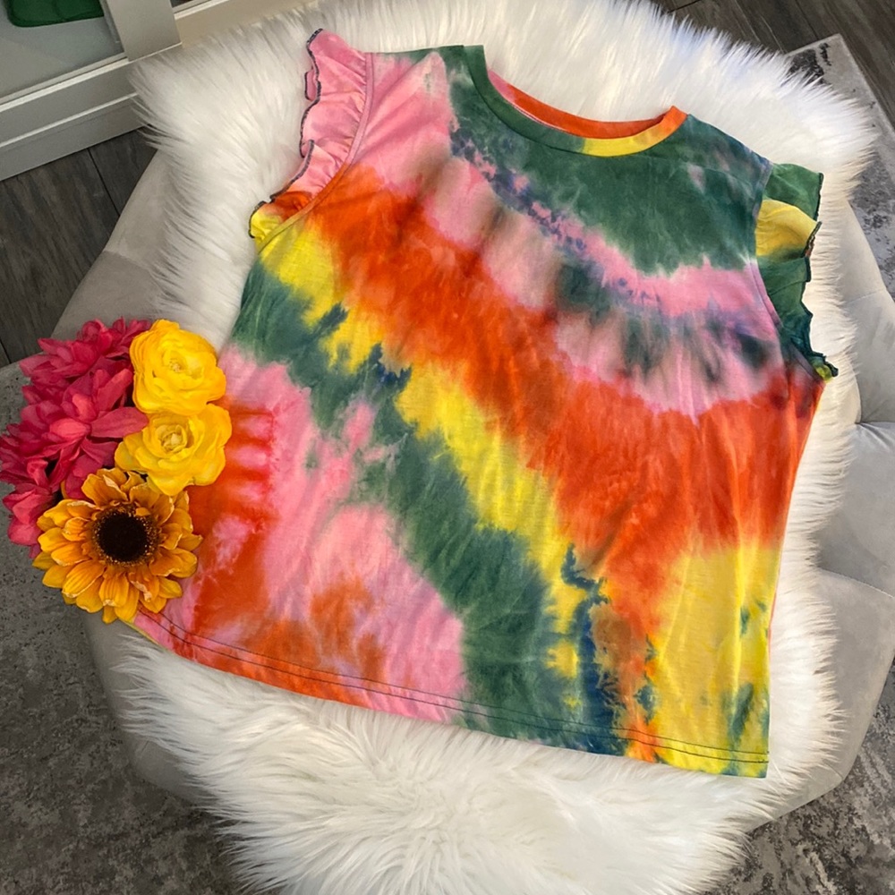 Tie Dye Ruffle Accent Edge Sleeveless Top Sz M/L FIRM!!